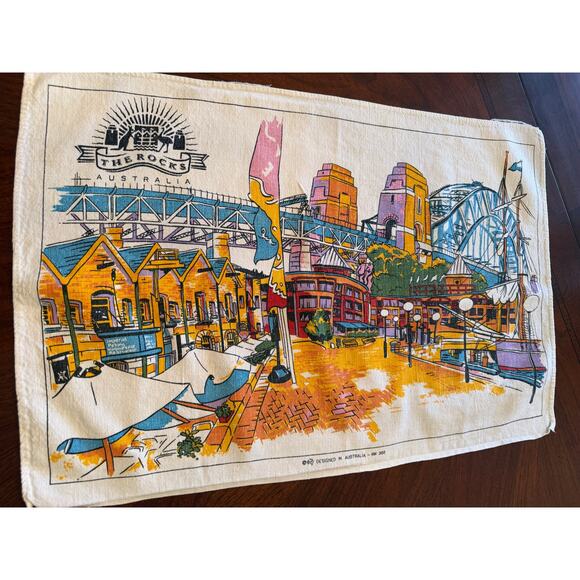 unknown Other - Vintage Australia Tea Towel Urban Cityscape 17” x 26” Retro Graphic Design